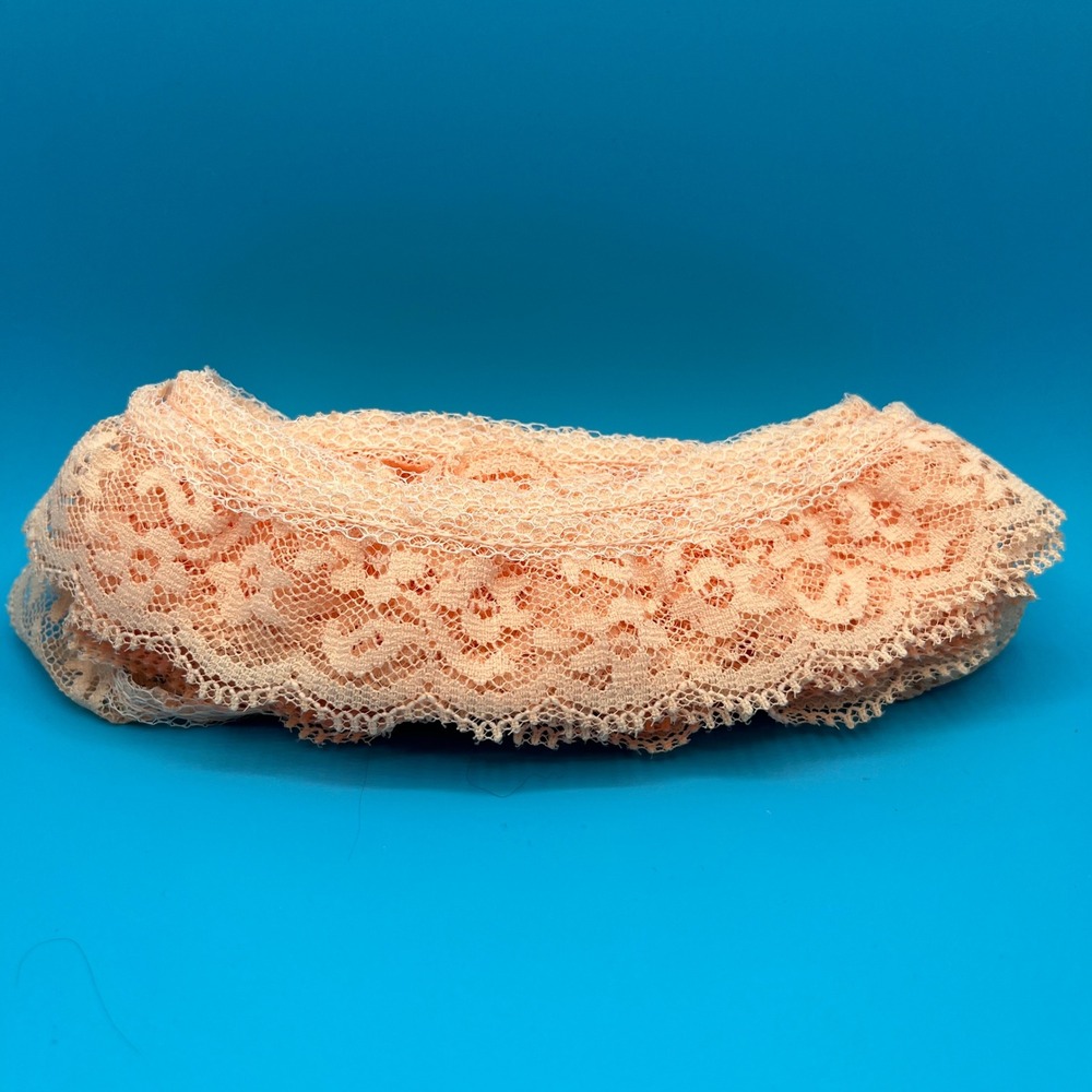 Vintage‎ Peach Lace Trim Ribbon, Floral Scalloped Edge, Sewing Craft, 3 Yards